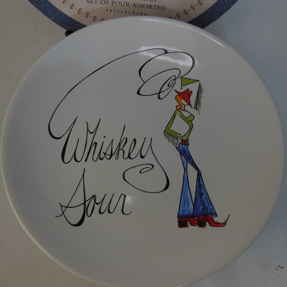 Pottery Barn Cocktail Plates  2 boxed sets= 8,  TIE ONE ON cowboy recipe plates - Picture 10 of 11